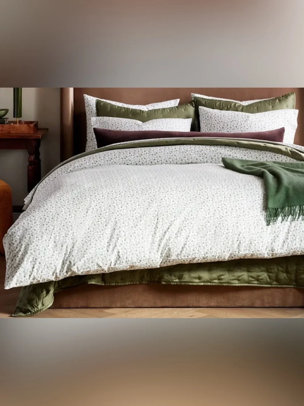NWOT Quince Organic Crisp Percale 3 Pc Duvet Cover Set, K/Cal K (Green Florette)